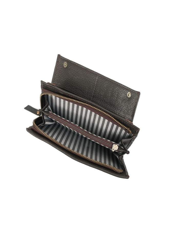 Celtic Genuine Leather Long Clutch Wallet with Snap Closure & Wrist Strap - Brown - Image 5